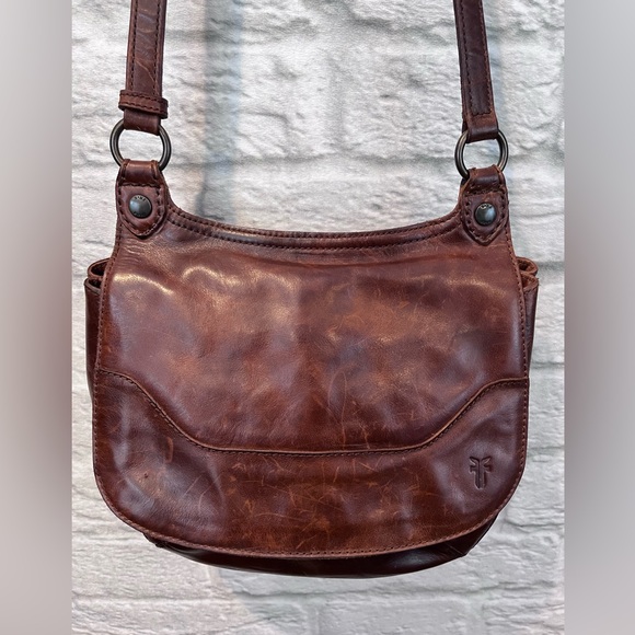 FRYE Melissa Saddle Bag Leather Cognac Crossbody - Picture 5 of 16